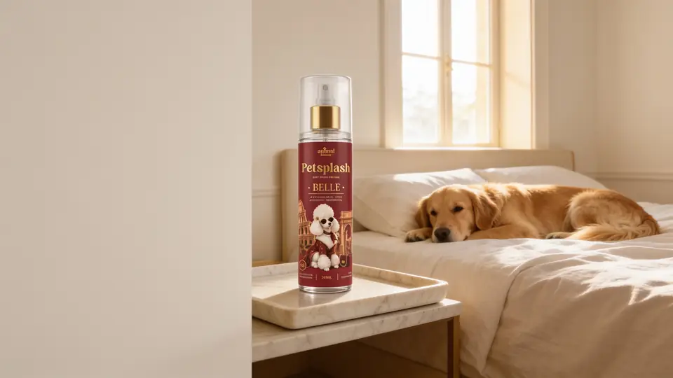 Cão com o Petsplash® Belle em um ambiente claro