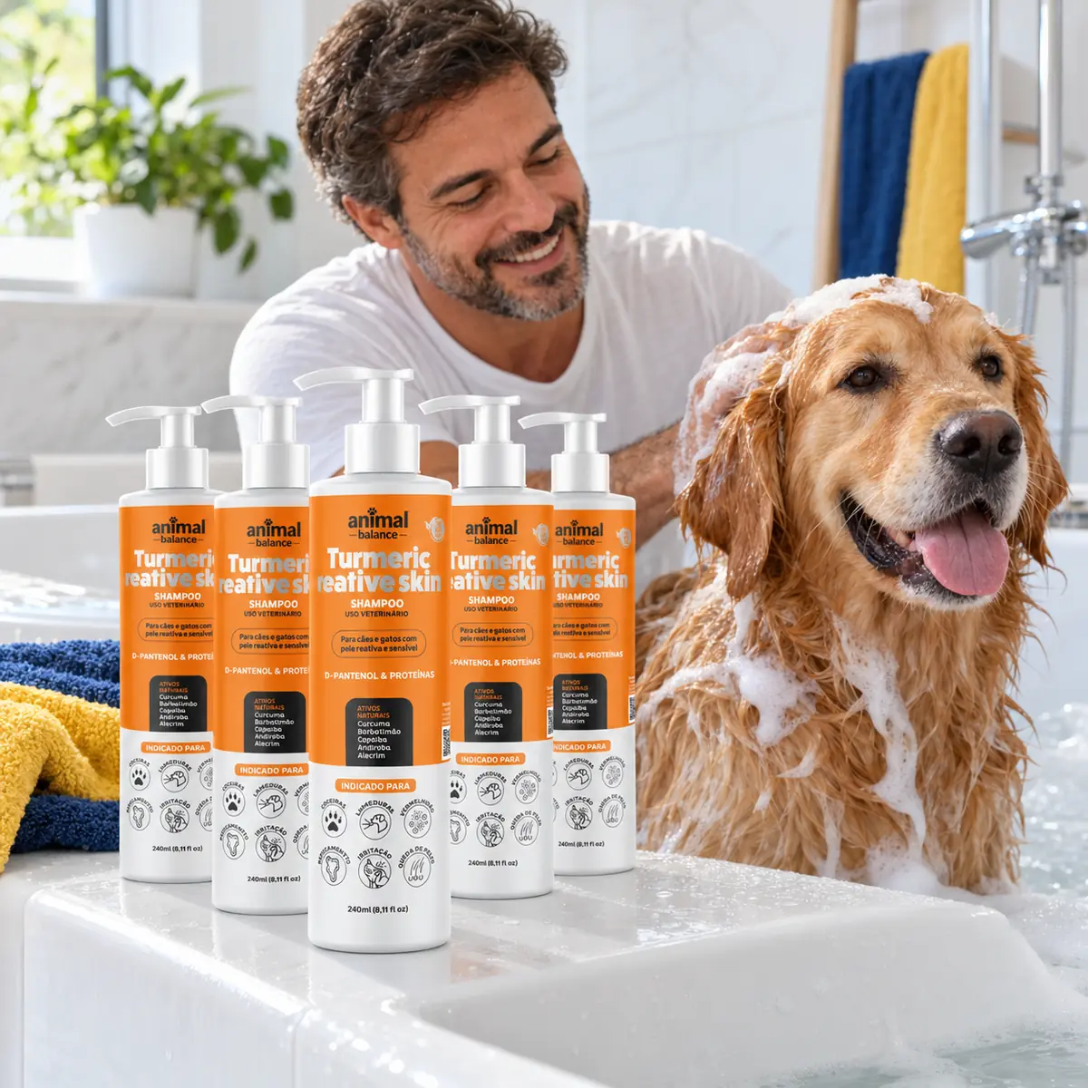 1,2 Litros - Shampoo Cúrcuma em uso, em casa