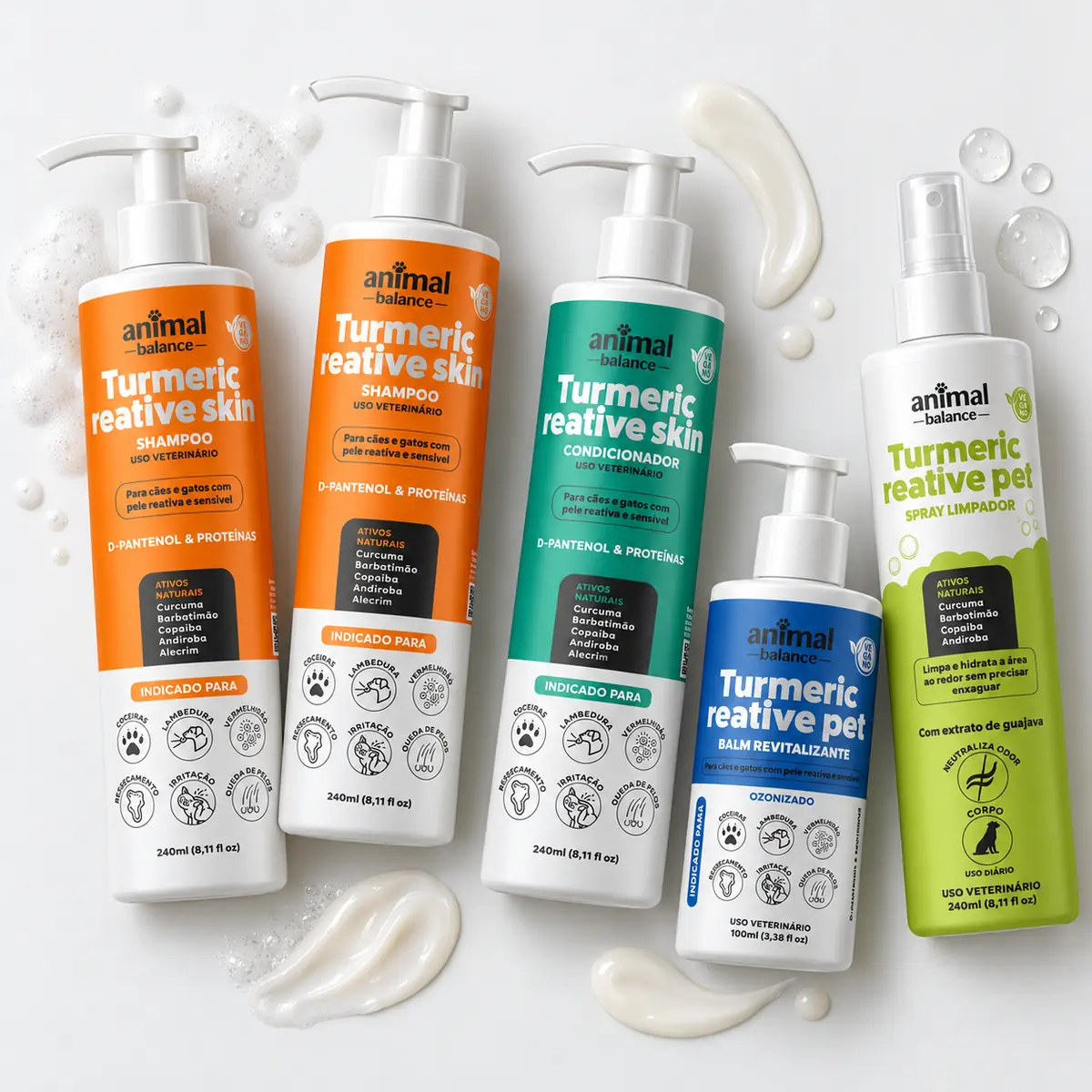 2 Shampoos Cúrcuma + 1 Condicionador + 1 Balm Reestruturante + 1 Spray Limpador — detalhe