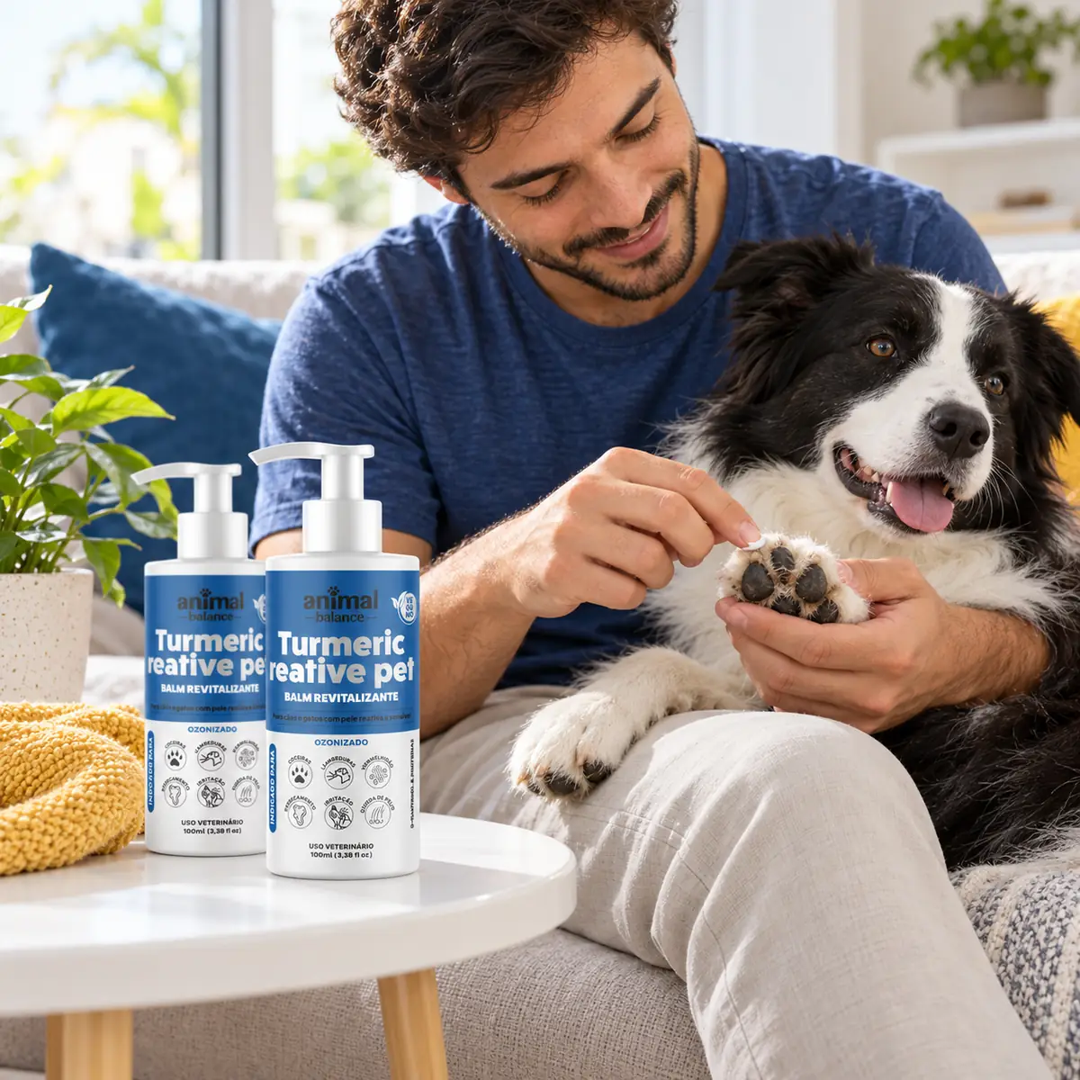 2 Unid Balm Reestruturante Pet - Cúrcuma Reative Skin em uso, em casa