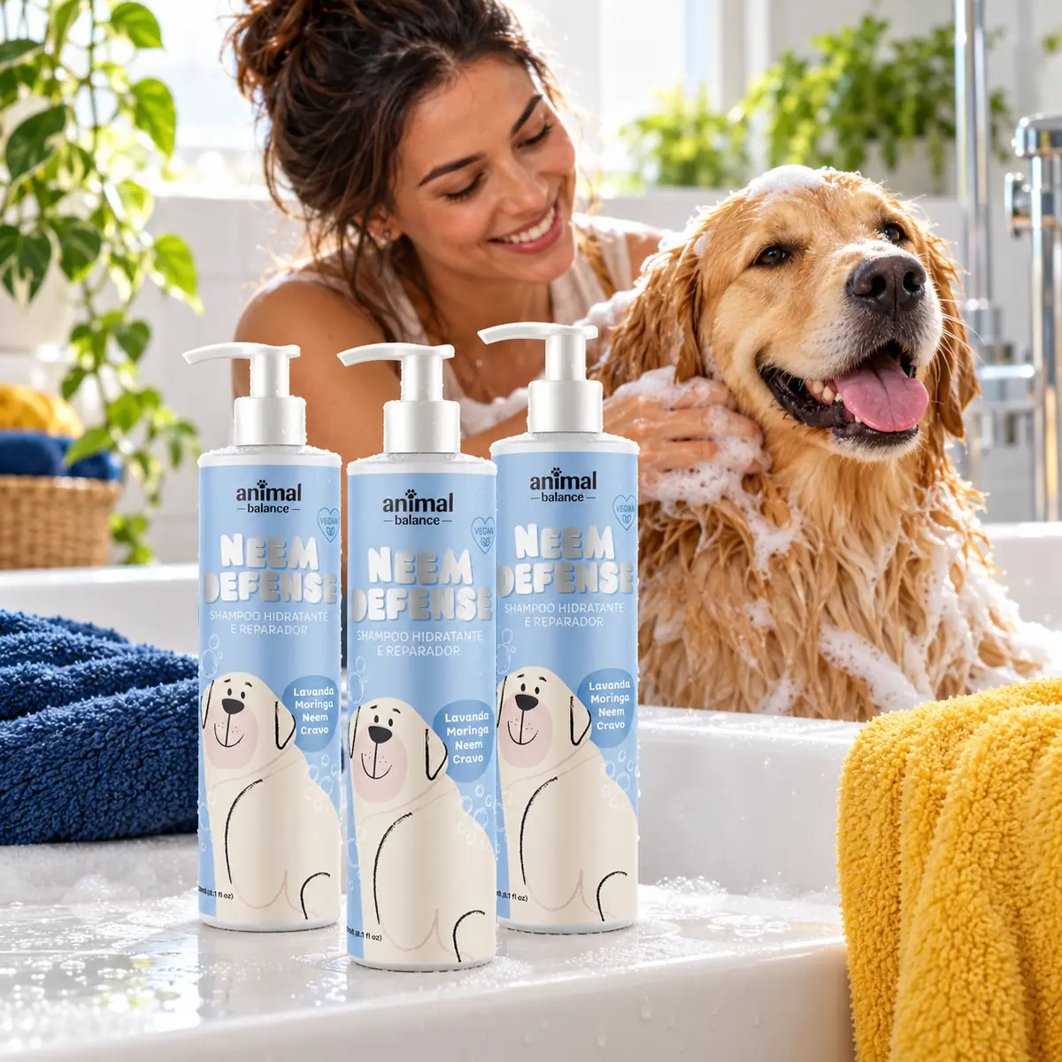 3 Shampoo Neem Defense - Repelente em uso, em casa
