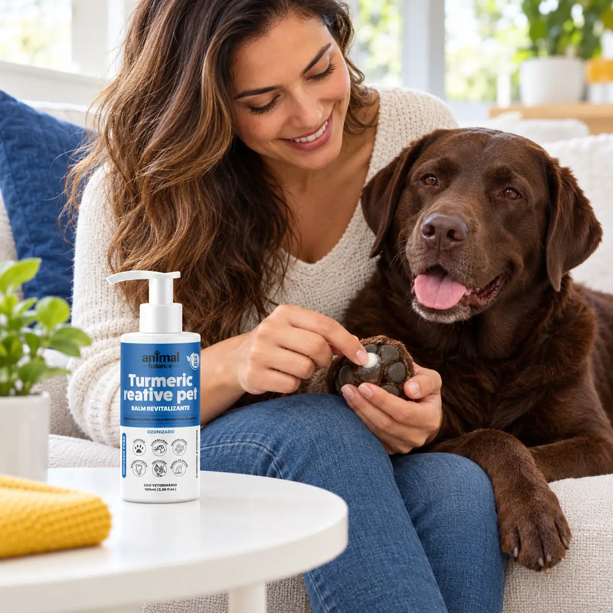 Balm Reestruturante Pet - Cúrcuma e Barbatimão - Concentrado - 100ml em uso, em casa