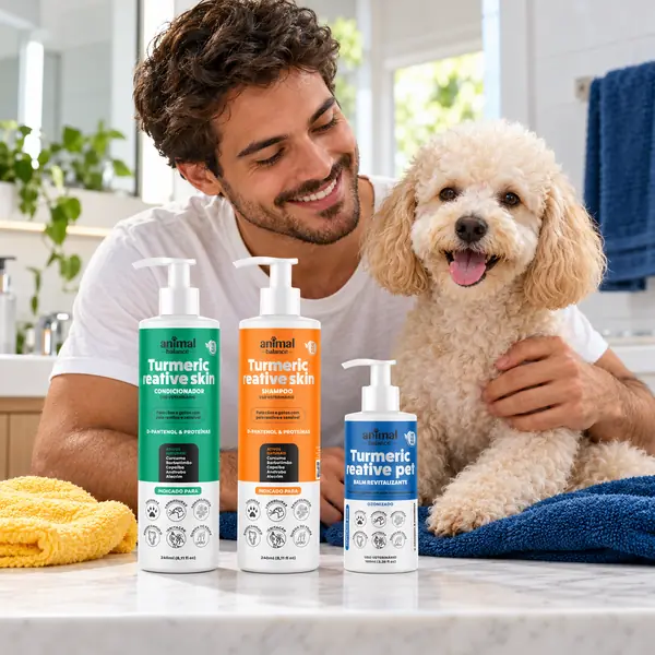 Kit Reparação Cúrcuma - 1 Balm + 1 Shampoo + 1 Condicionador em uso, em casa