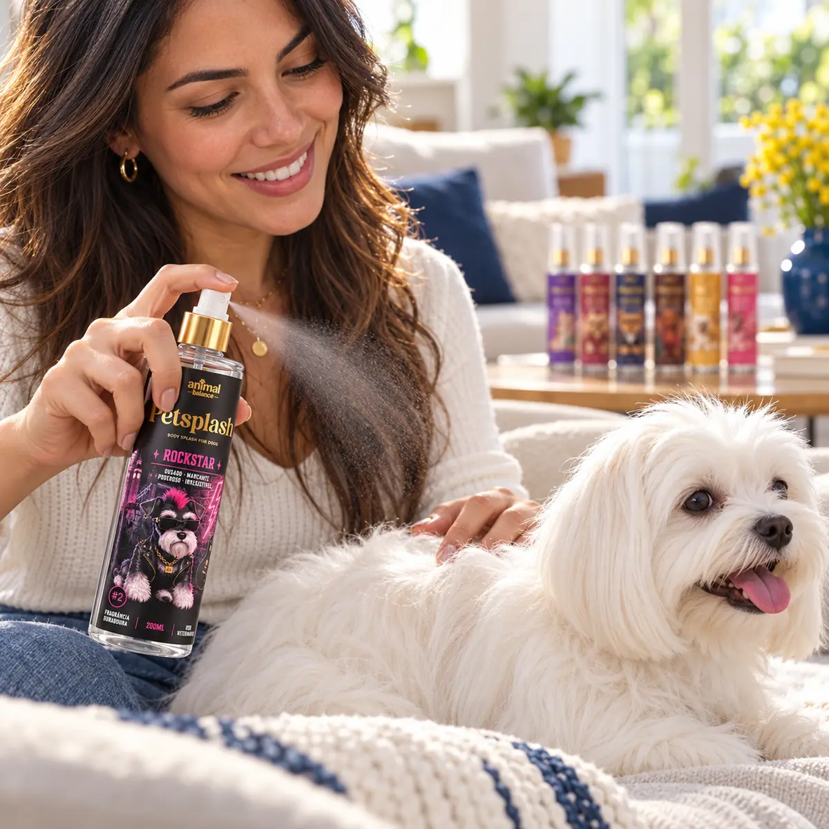 Petsplash® Coleção Volta ao Mundo (as 7 fragrâncias) · 200 ml em uso, em casa