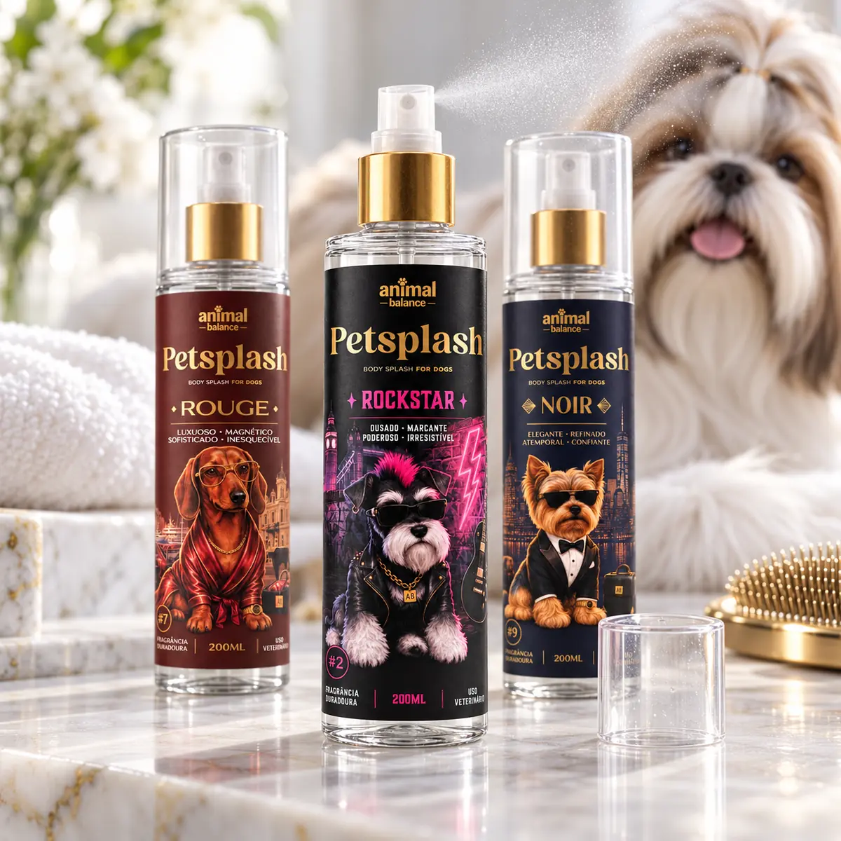 Petsplash® Trio Atitude (Noir, Rockstar e Rouge) · 200 ml — detalhe