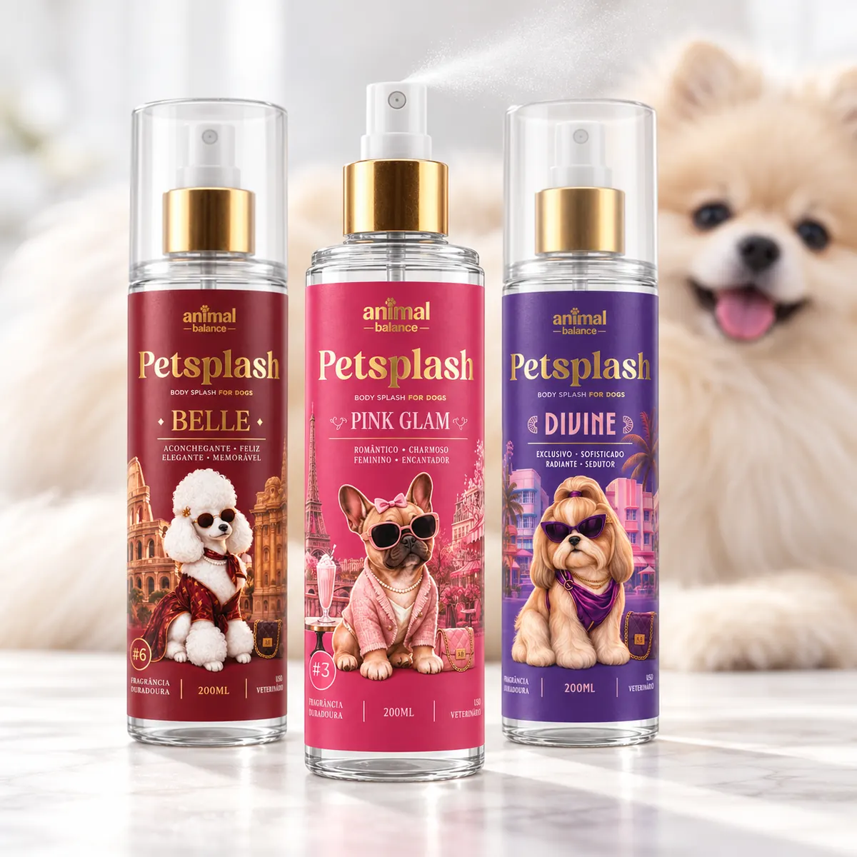 Petsplash® Trio Divas (Pink Glam, Divine e Belle) · 200 ml — detalhe