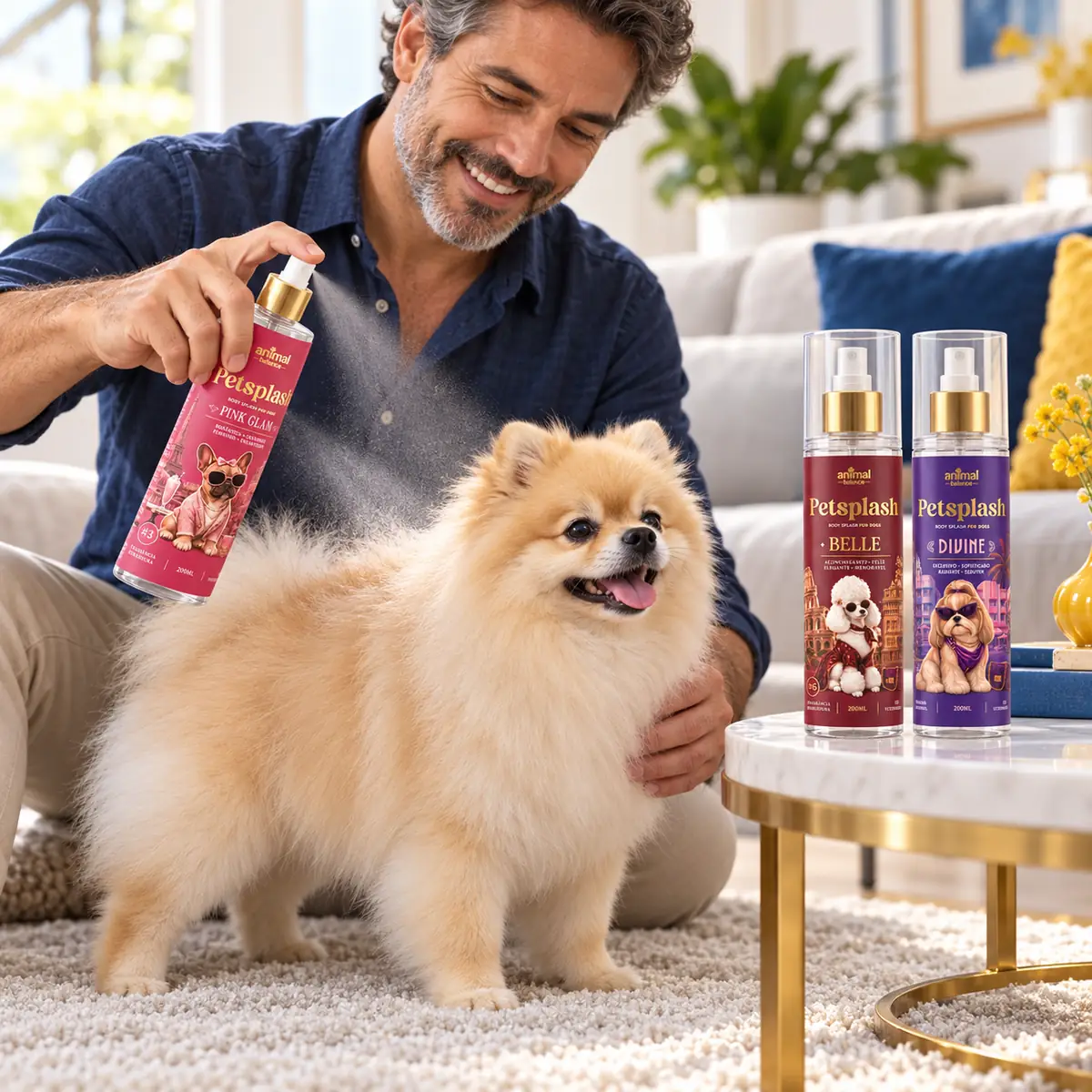 Petsplash® Trio Divas (Pink Glam, Divine e Belle) · 200 ml em uso, em casa