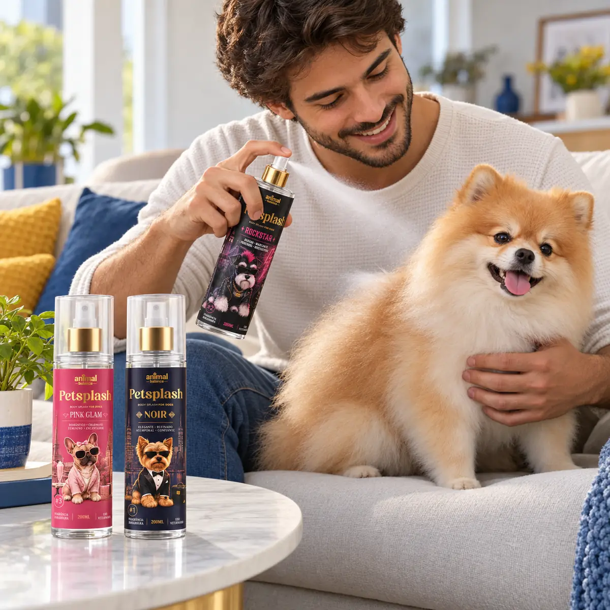 Petsplash® Trio Fashion Week (Noir, Rockstar e Pink Glam) · 200 ml em uso, em casa
