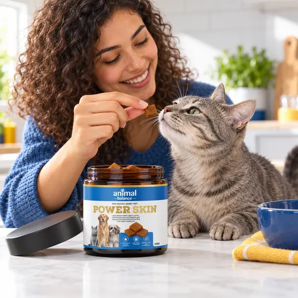 Power Skin - Pelo & Derme - Suplemento em Flexbites Palatáveis - 250g em uso, em casa