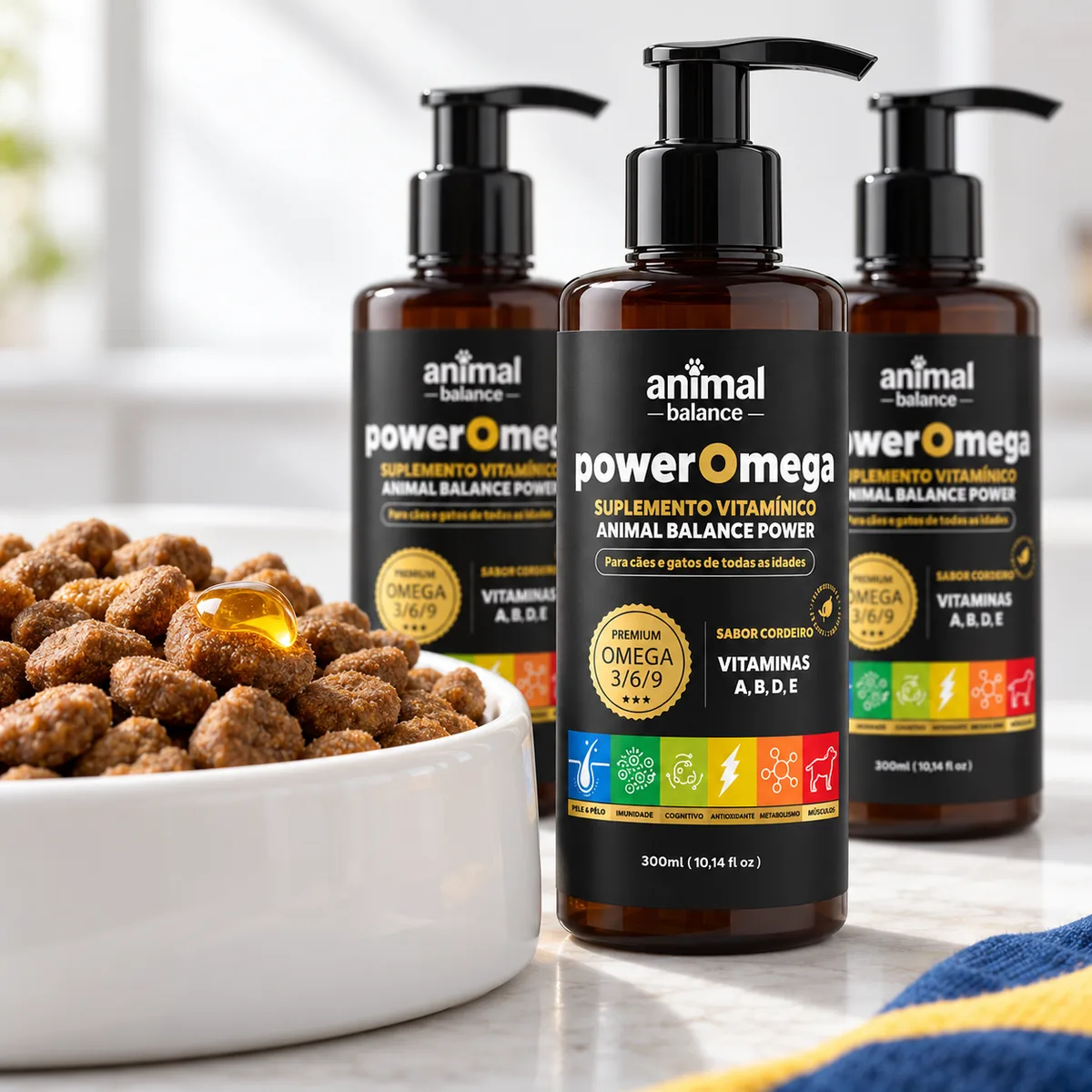 PowerOmega 3, 6 e 9 + Cúrcuma - Suplemento Vitamínico, Sabor Cordeiro 300ml - 3und — detalhe