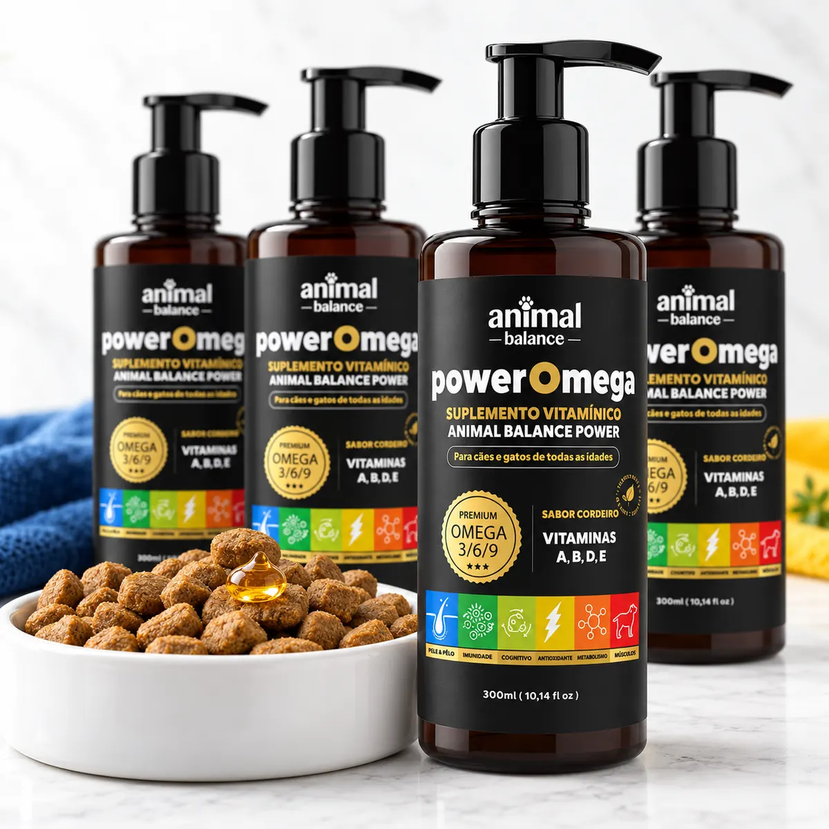 PowerOmega 3, 6 e 9 + Cúrcuma - Suplemento Vitamínico, Sabor Cordeiro 300ml - 4und — detalhe