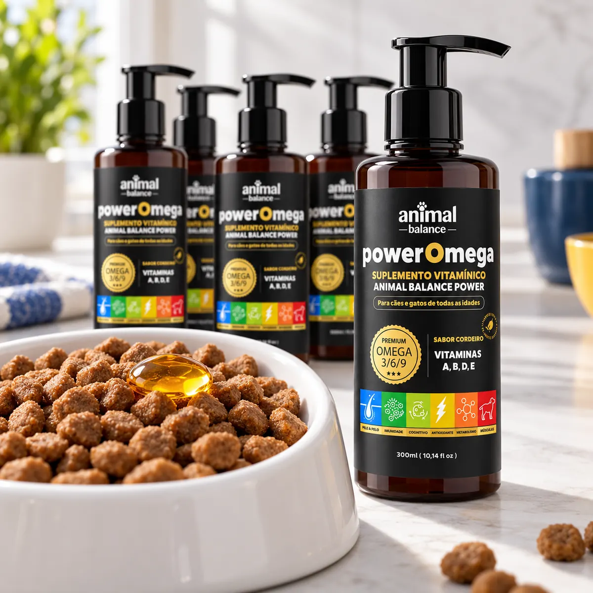 PowerOmega 3, 6 e 9 + Cúrcuma - Suplemento Vitamínico, Sabor Cordeiro 300ml - 5und — detalhe